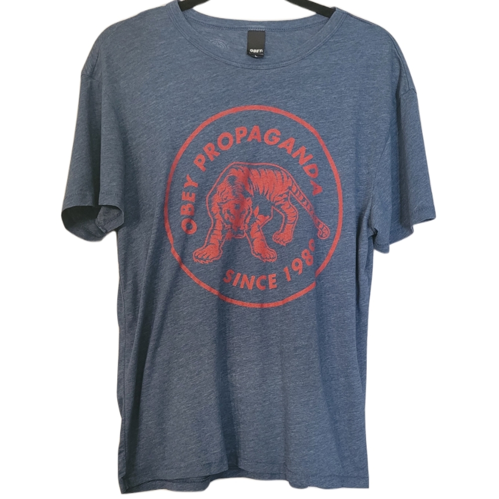 Obey Propaganda T-Shirt Men's Size Medium Blue